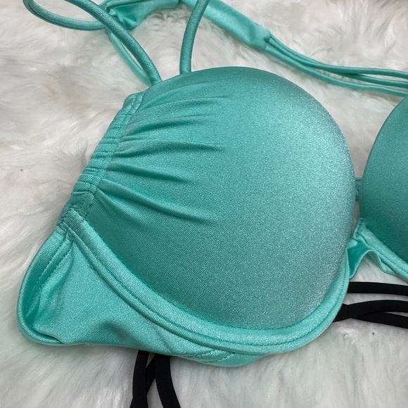 A set of Victoria's Secret Aqua and Black Wave Bombshell Swim Tops - Picture 4 of 14